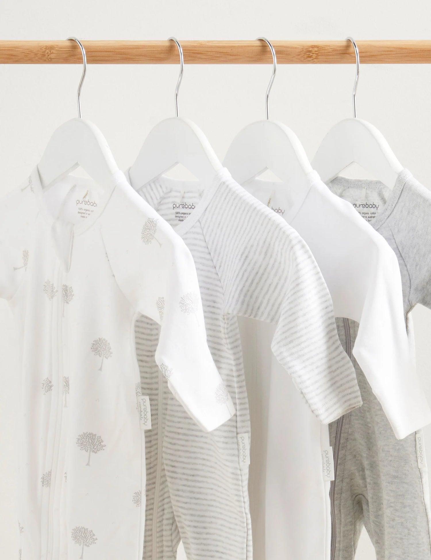 4 Pack Zip Growsuit | Pale Grey Tree