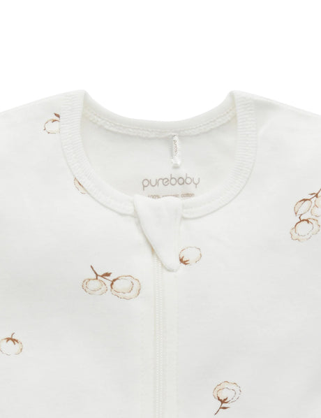 Short Sleeve Zip Growsuit | Vanilla Cottonbud