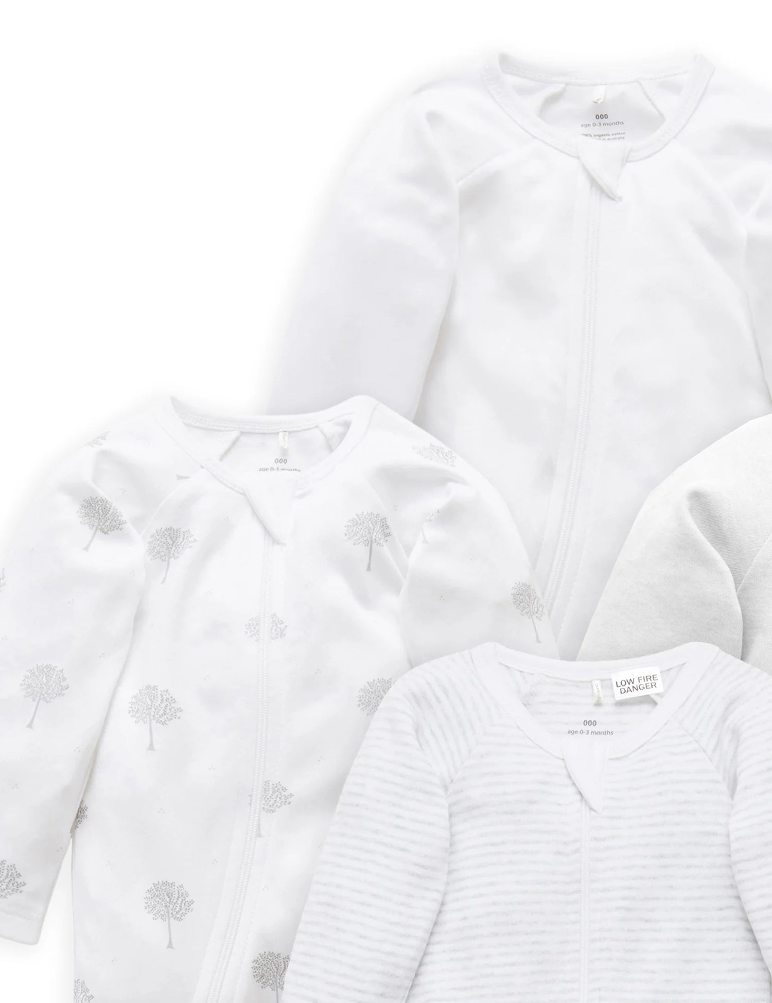4 Pack Zip Growsuit | Pale Grey Tree