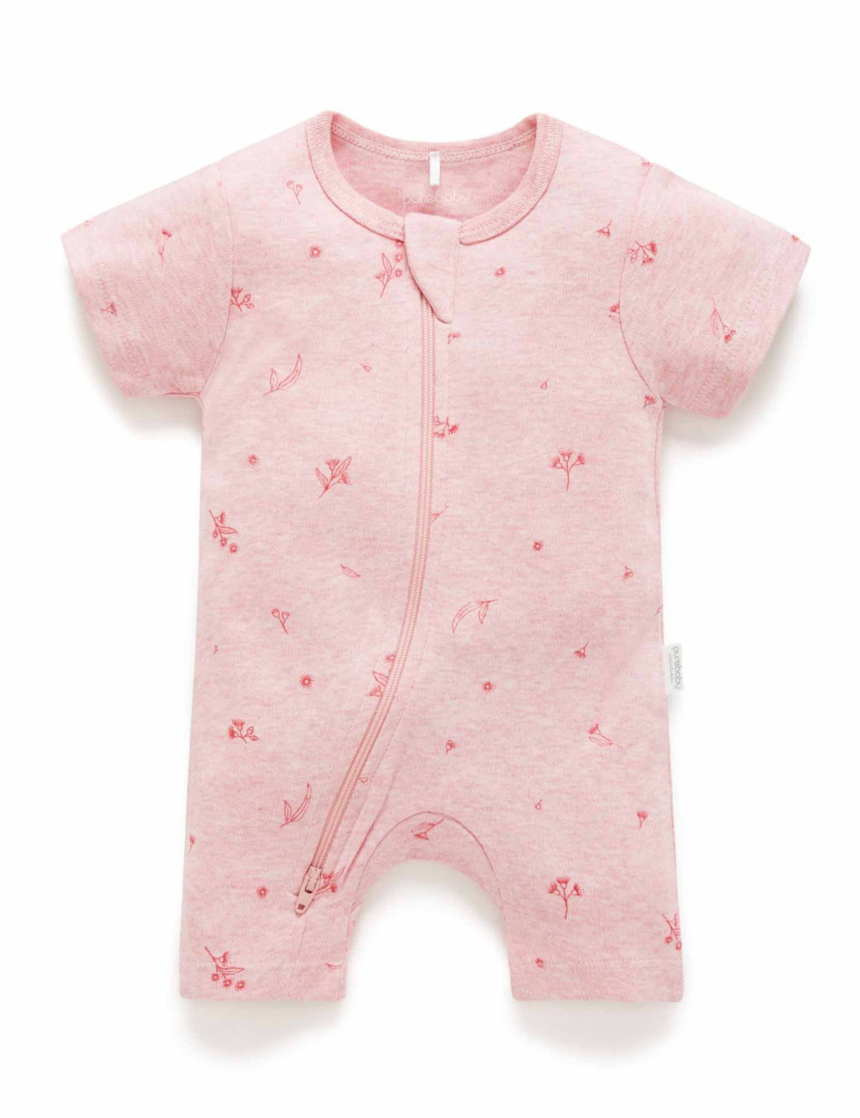 Short Sleeve Zip Growsuit | Peony Blossom