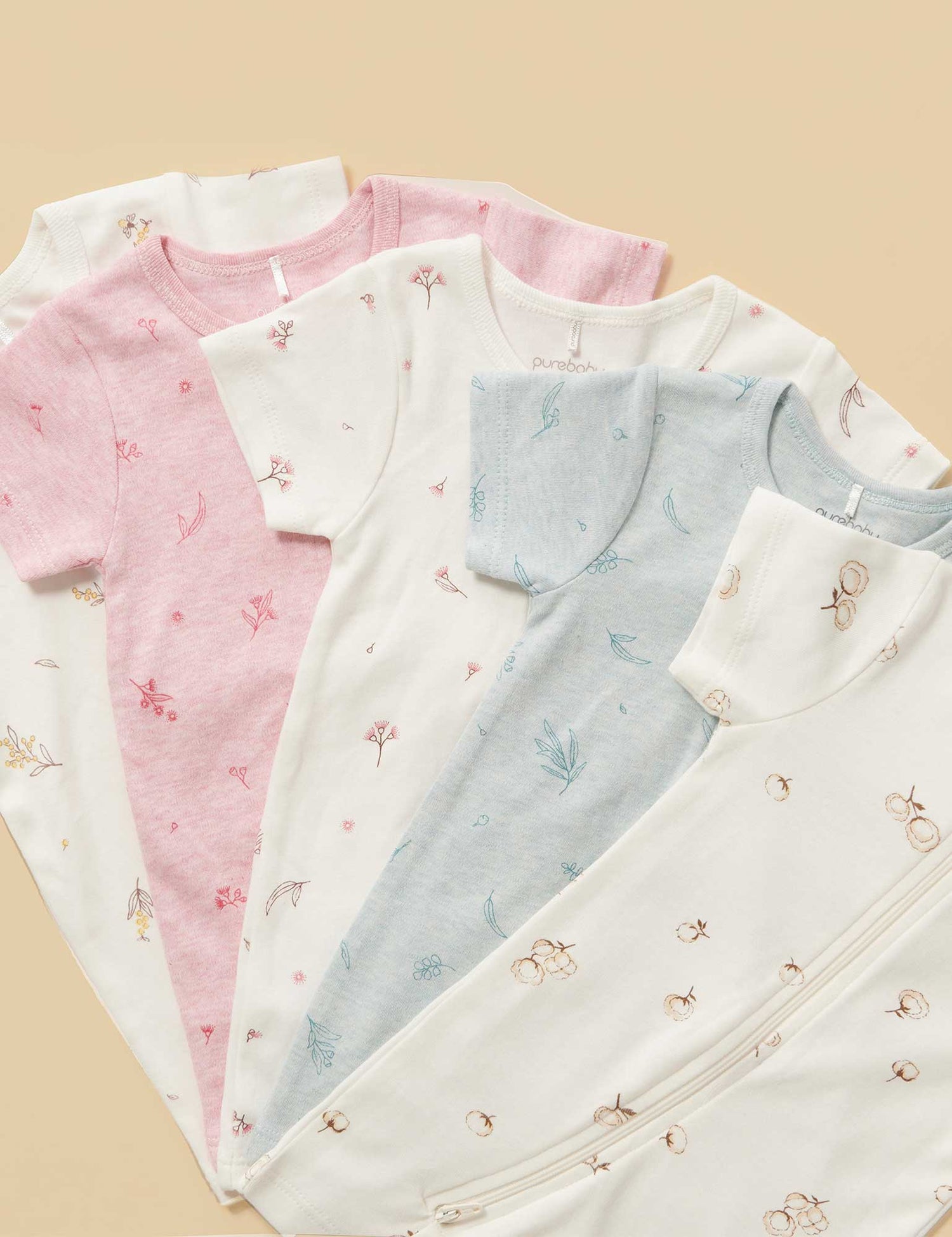Short Sleeve Zip Growsuit | Vanilla Cottonbud