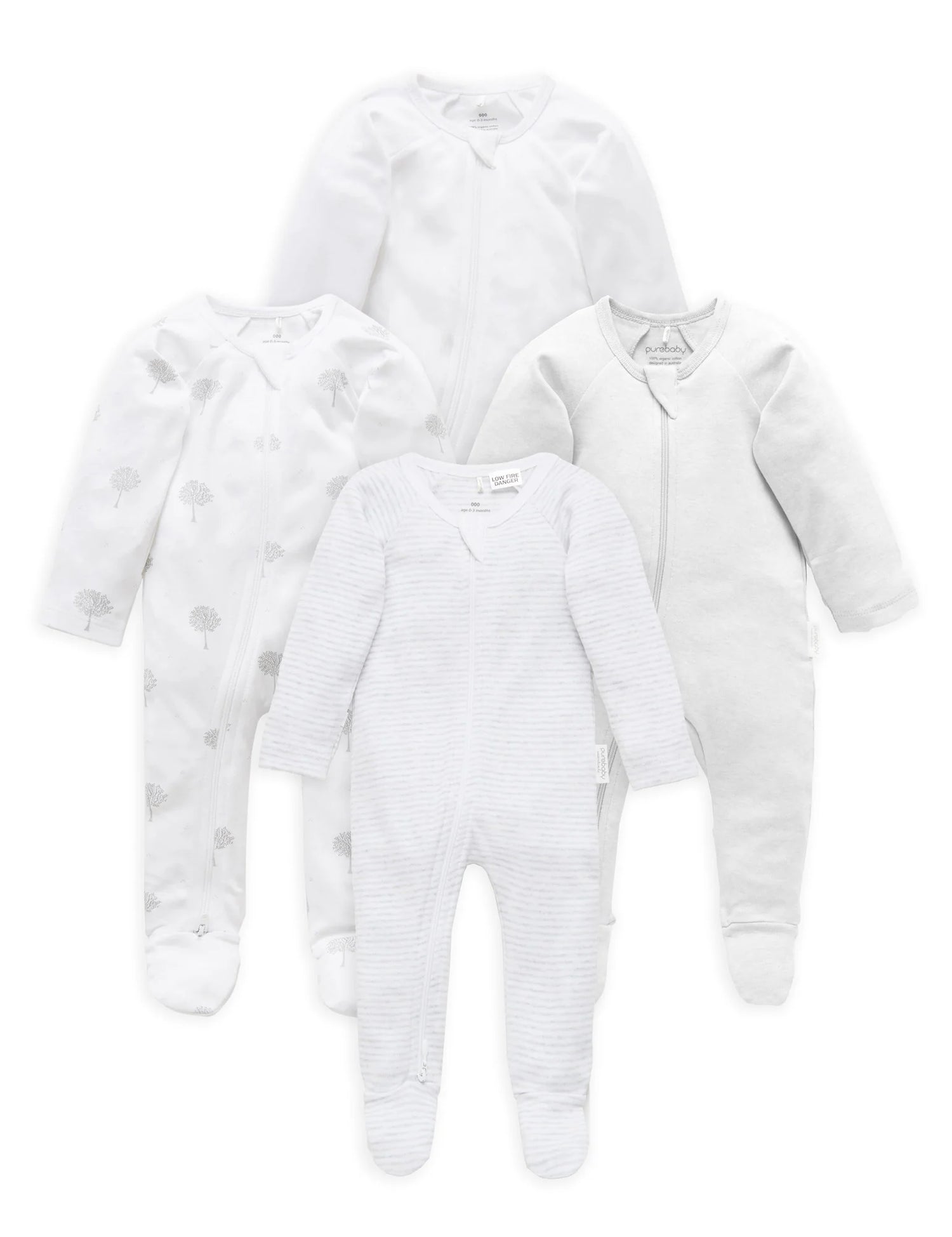 4 Pack Zip Growsuit | Pale Grey Tree