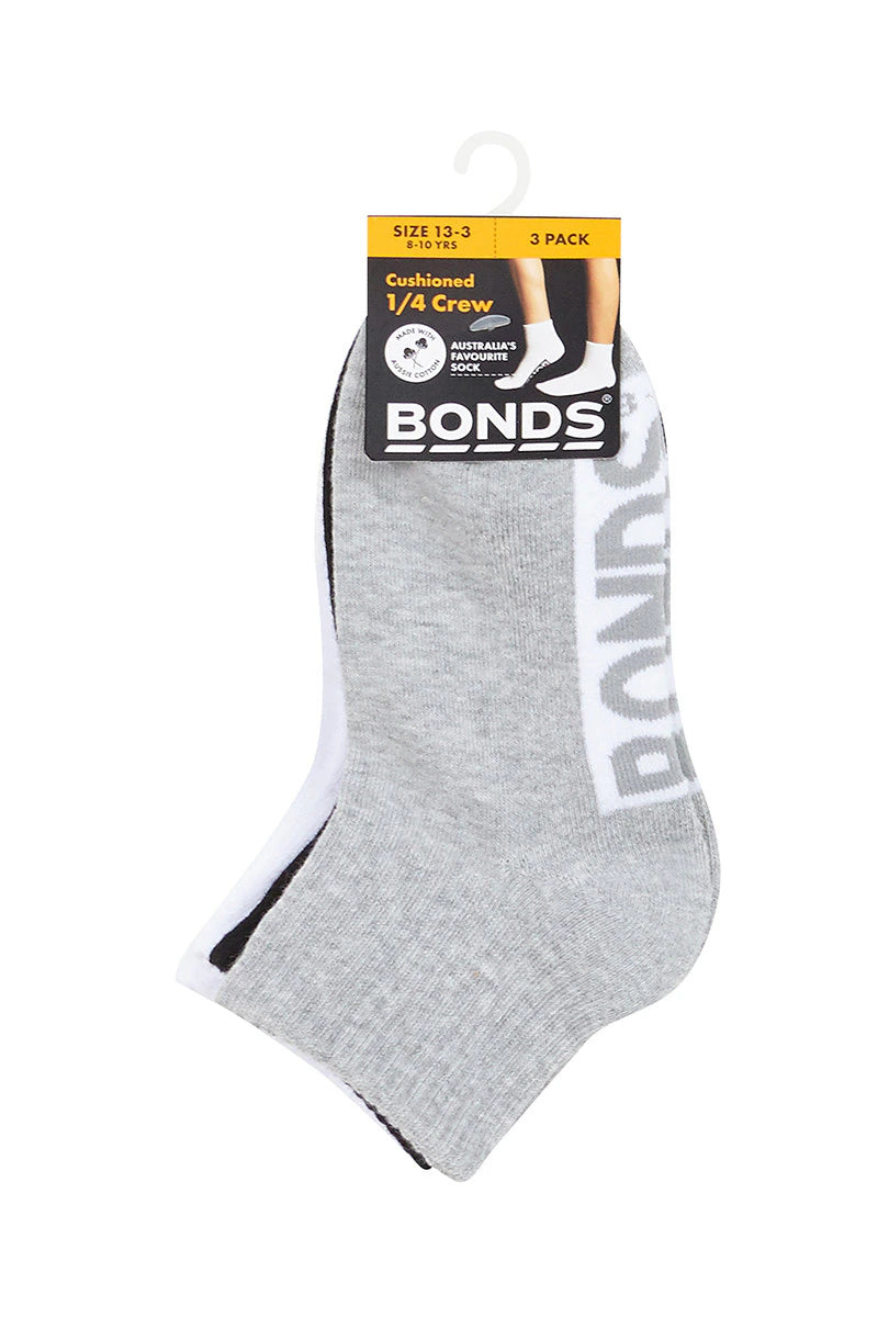 Kids Cushioned Quarter Crew Socks 3 Pack | Multi