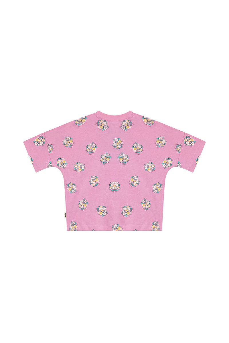 Kids Drop Shoulder Tee | Blooming Petals Pink