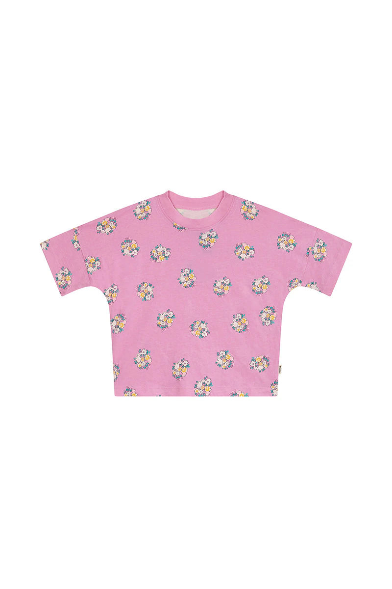 Kids Drop Shoulder Tee | Blooming Petals Pink