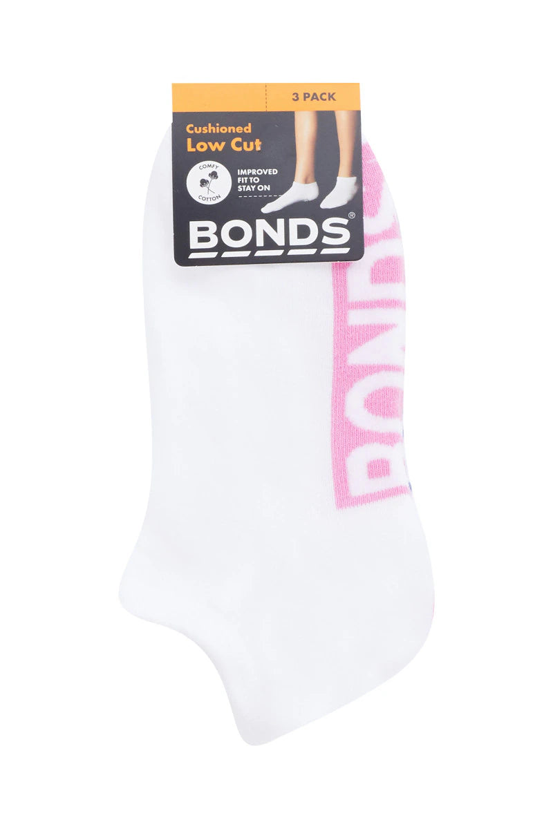 Kids Logo Cushioned Low Cut Socks 3 Pack | White-Girls