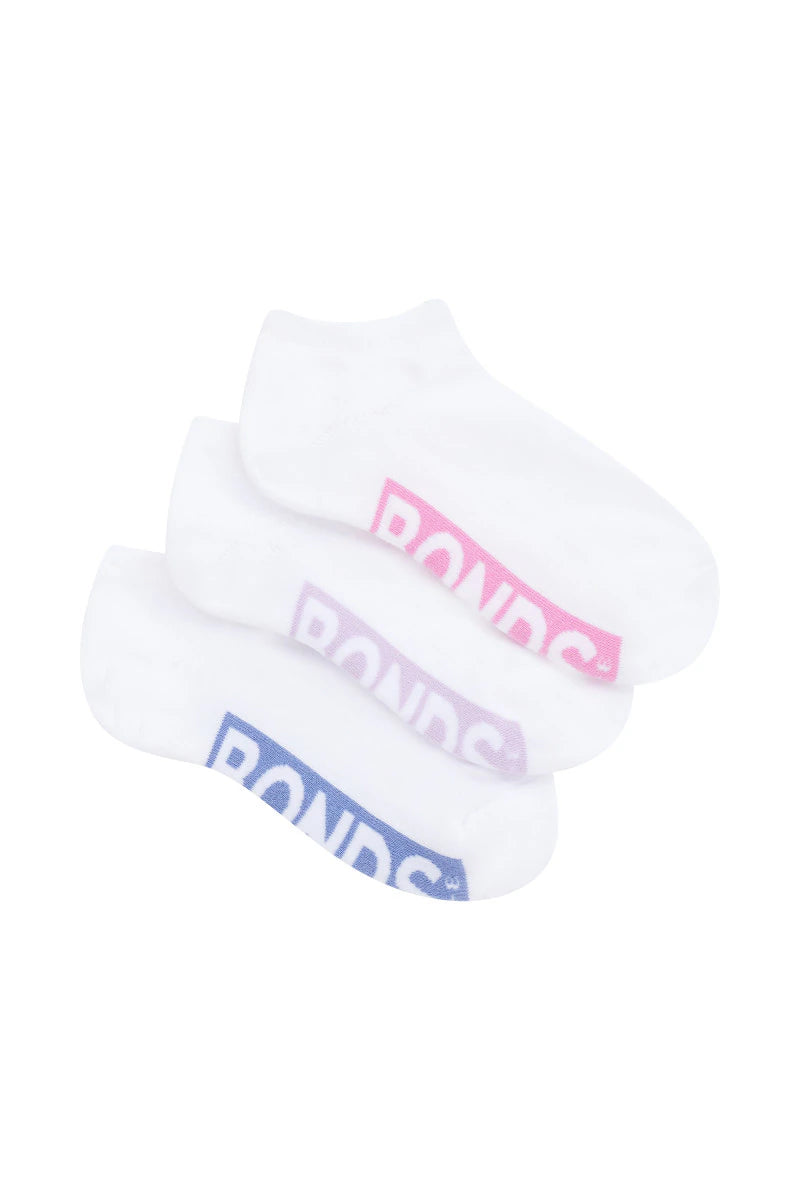 Kids Logo Cushioned Low Cut Socks 3 Pack | White-Girls