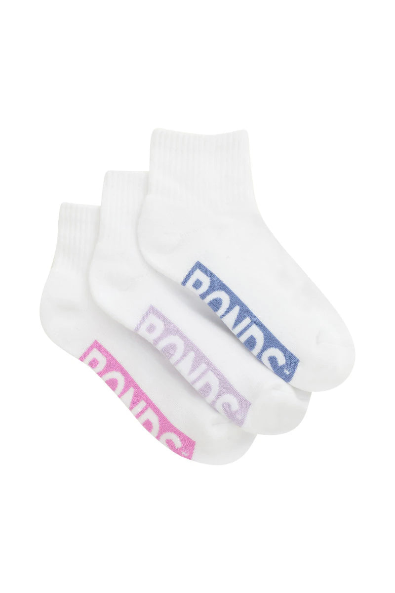 Kids Logo Cushioned Quarter Crew Socks 3 Pack | White-Girls