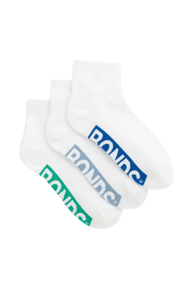 Kids Logo Cushioned Quarter Crew Socks 3 Pack | White-Boys
