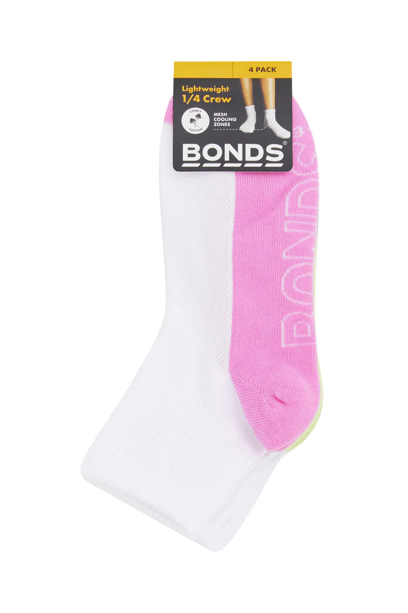 Kids Logo Light Quarter Crew Socks 4 Pack | White-Girls