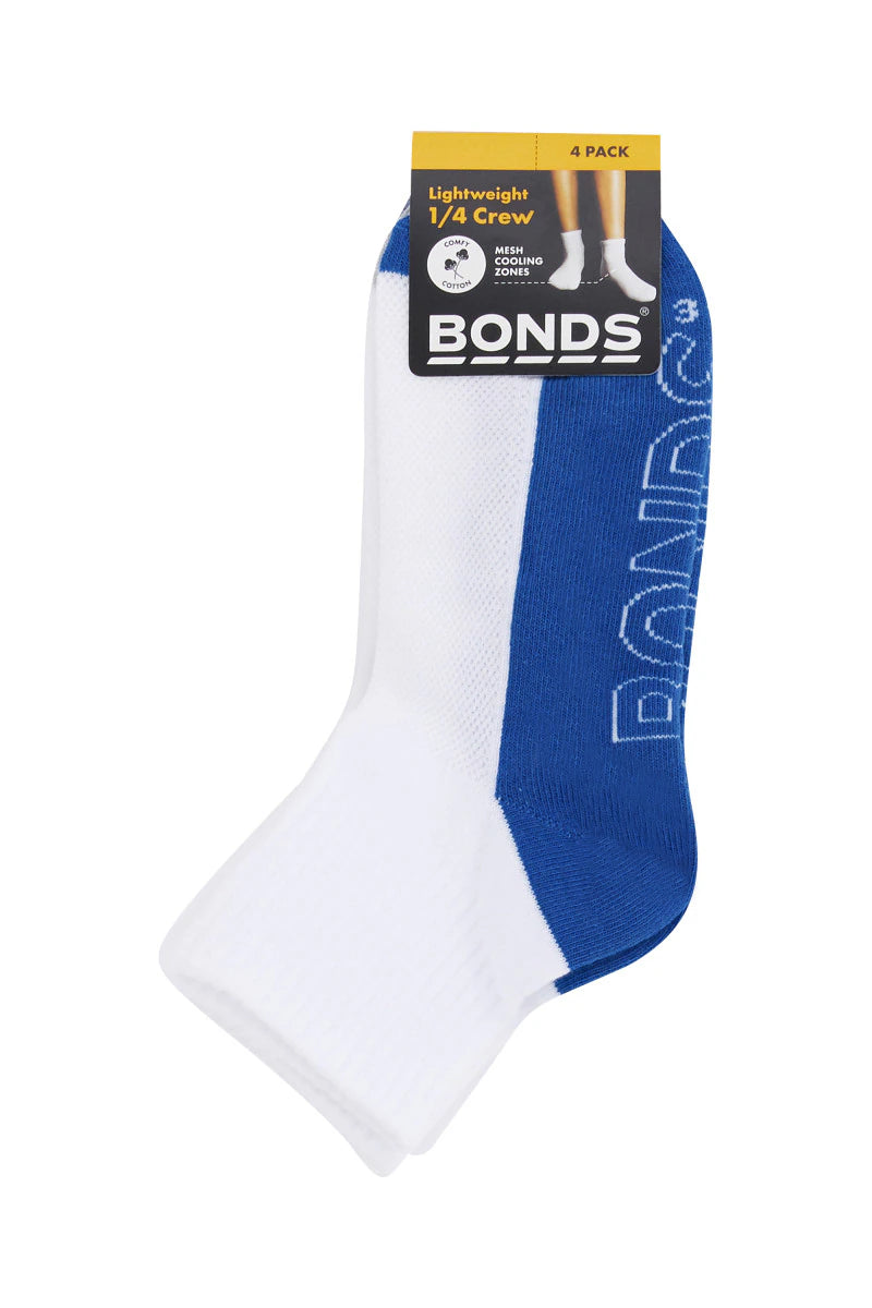 Kids Logo Light Quarter Crew Socks 4 Pack | White-Boys