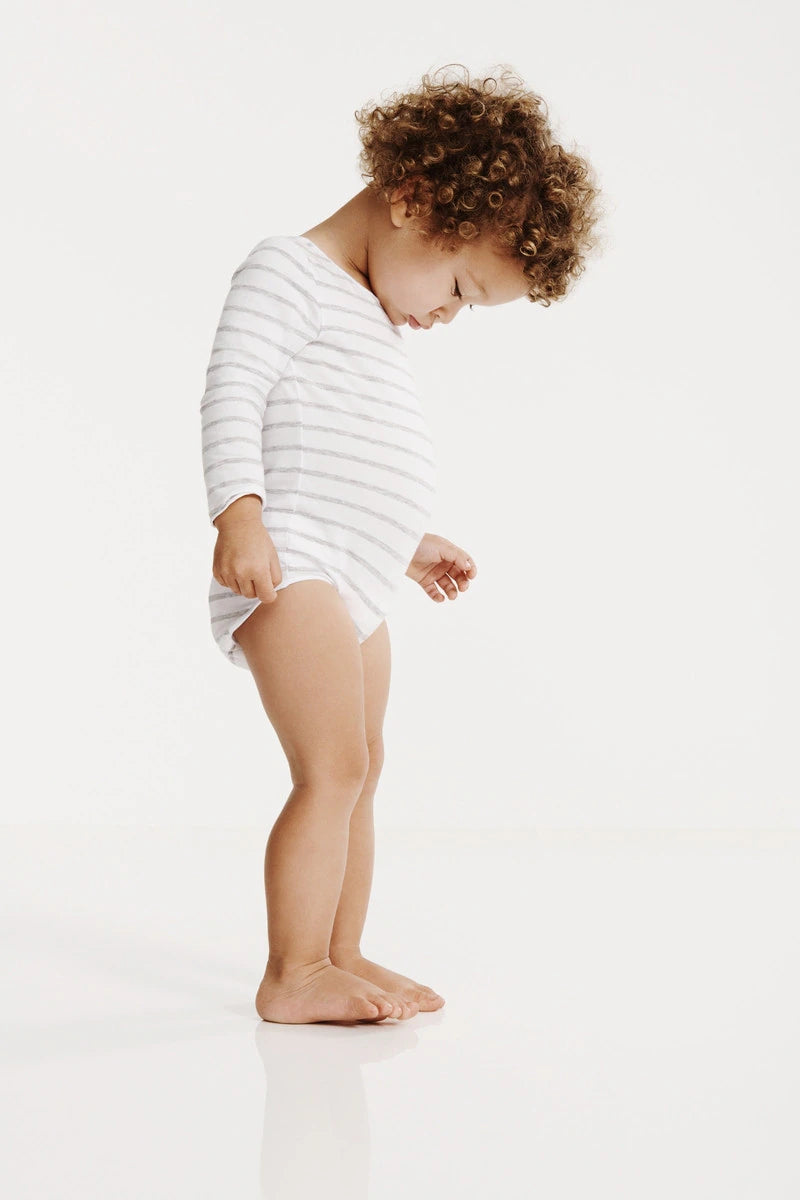 Rib Long Sleeve Wonderbodies 2 Pack | White & Grey Stripe / White