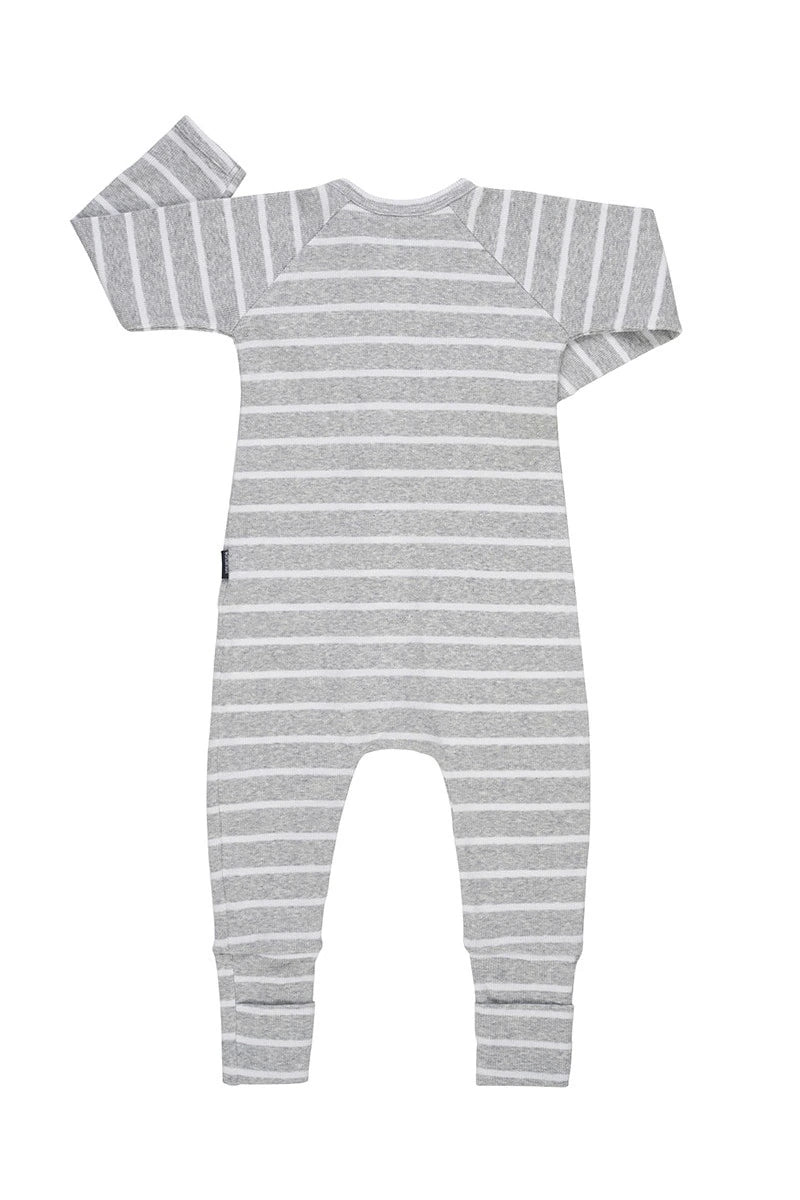 Ribbed Zip Wondersuit | New Grey Marle Stripe & White