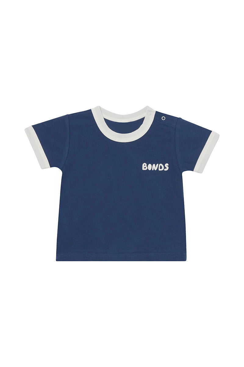 Roomies Ringer Tee | Bastille Blue and Sesame Seed