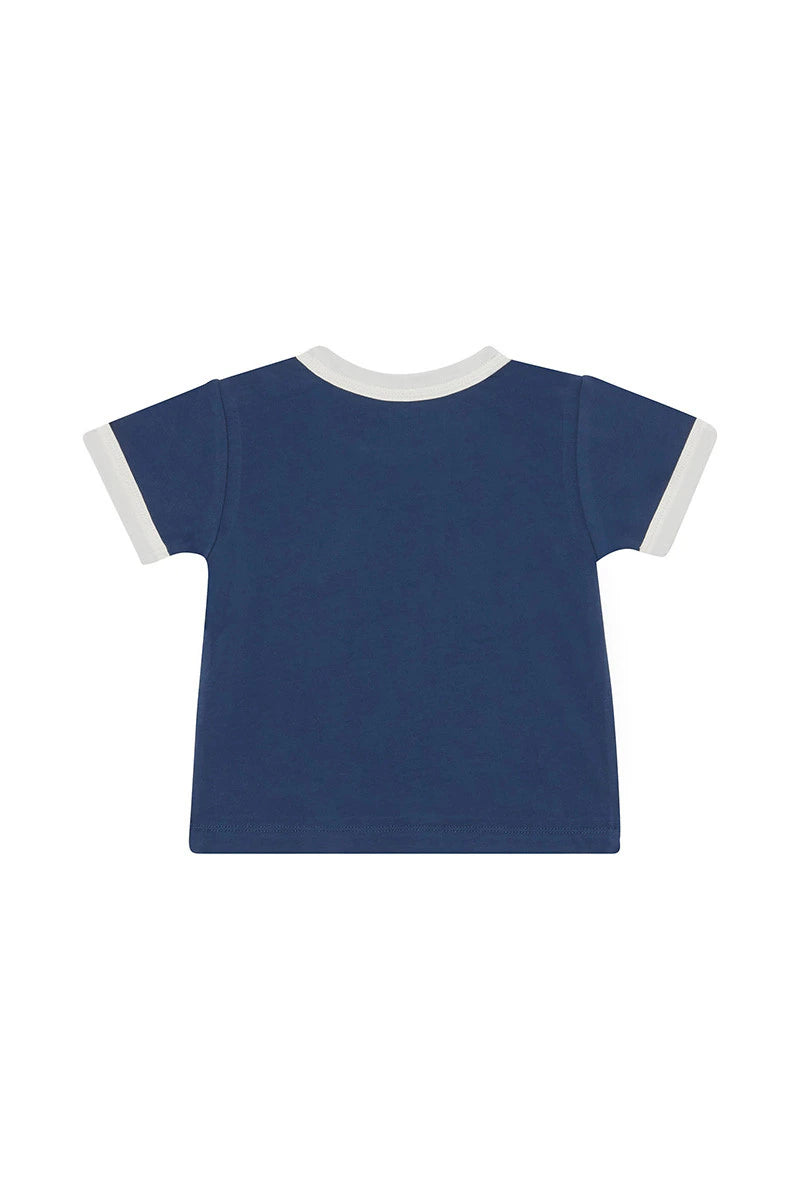 Roomies Ringer Tee | Bastille Blue and Sesame Seed