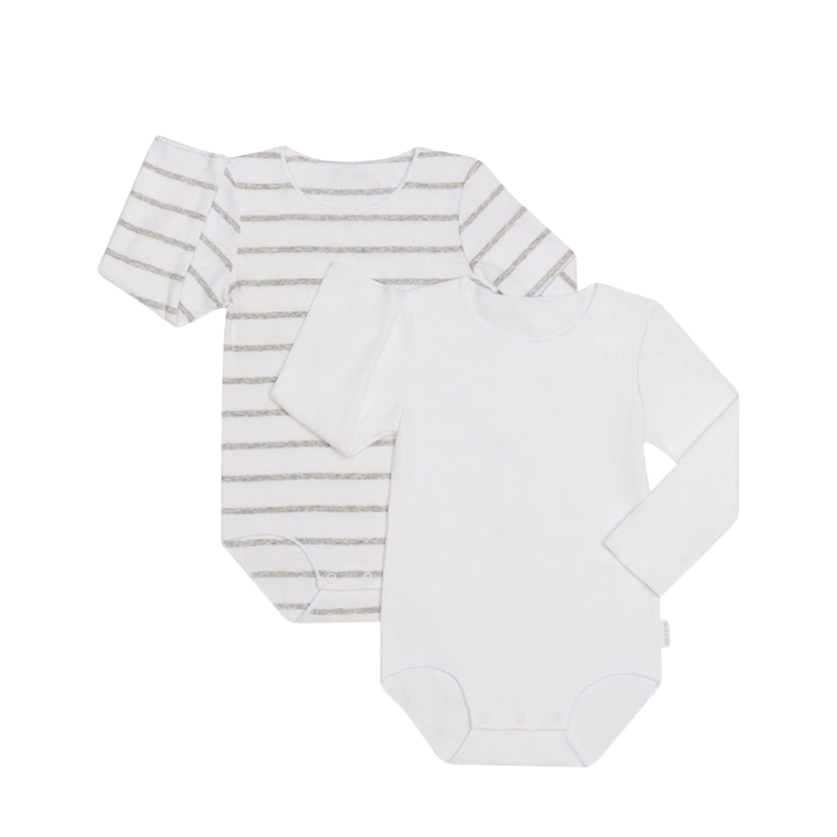 Rib Long Sleeve Wonderbodies 2 Pack | White & Grey Stripe / White
