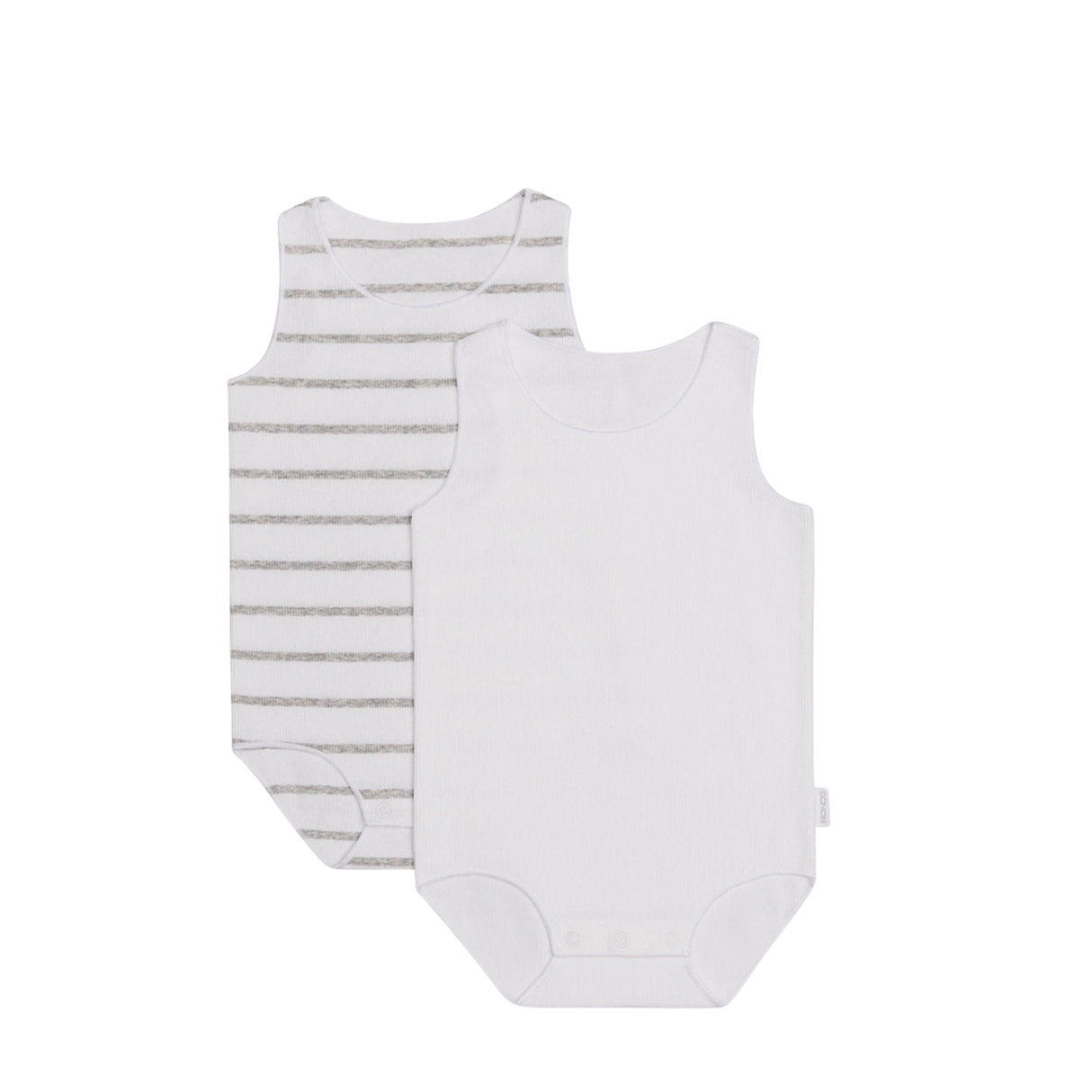 Baby Wonderbodies Rib Singletsuit 2 Pack | White & Grey Stripe