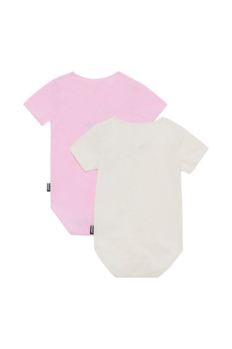 Wondercool Eyelet Short Sleeve Bodysuit 2 Pack | Cotton Gumball Pink /Macadamia
