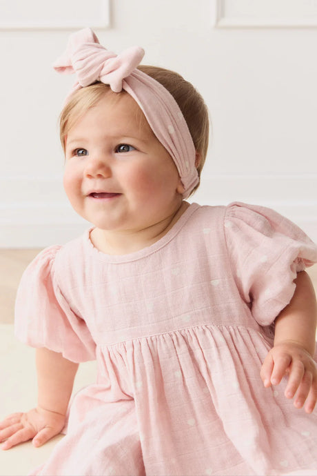 Organic Cotton Muslin Headband | Petite Heart Old Rose