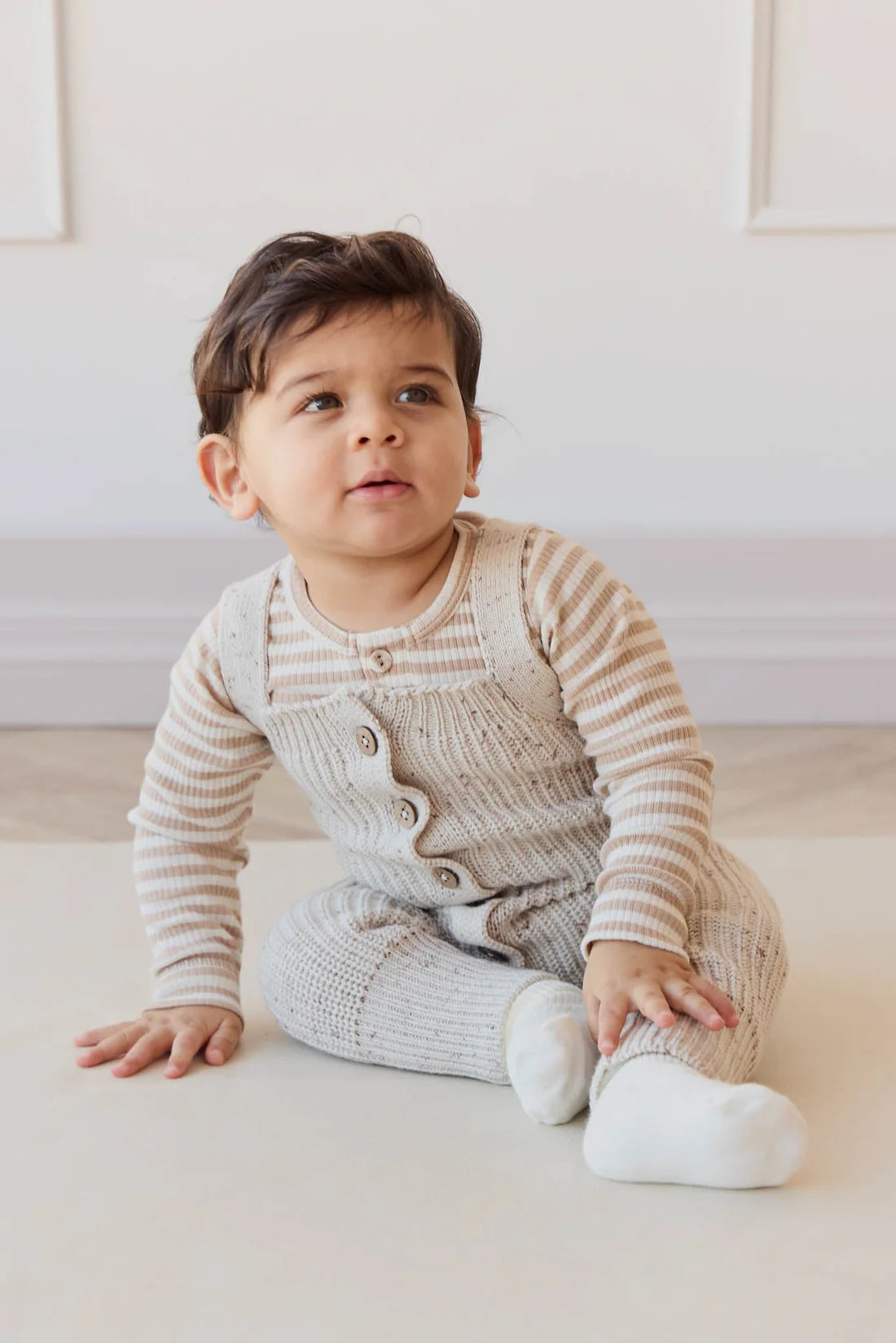London Knitted Playsuit | Oatmeal Little Fawn Elk Fleck