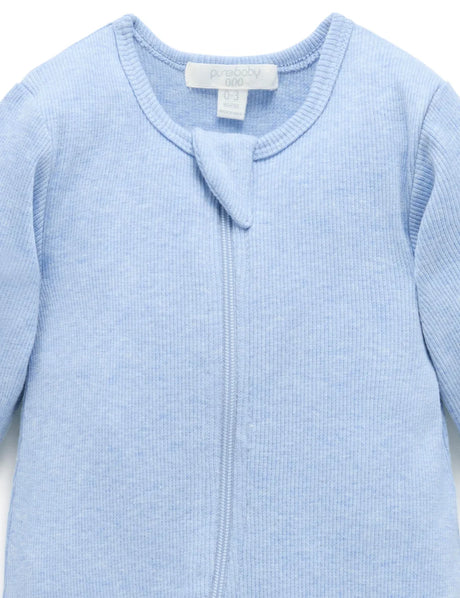 Ribbed Zip Growsuit | Pale Blue Melange