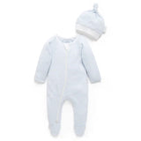 Zip Growsuit & Hat Set | Pale Blue Melange Stripe