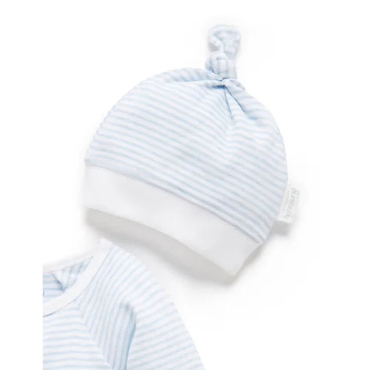 Zip Growsuit & Hat Set | Pale Blue Melange Stripe