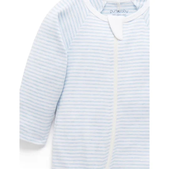 Zip Growsuit & Hat Set | Pale Blue Melange Stripe