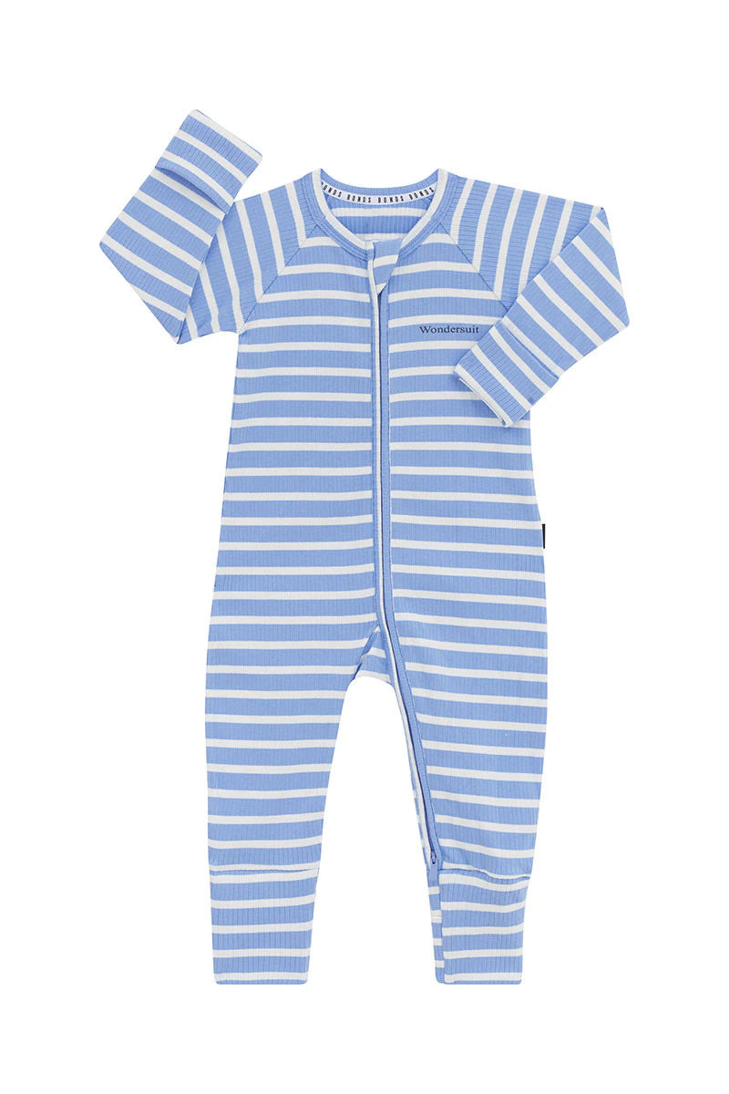 Wide Needle Rib Zippy | Blue & White