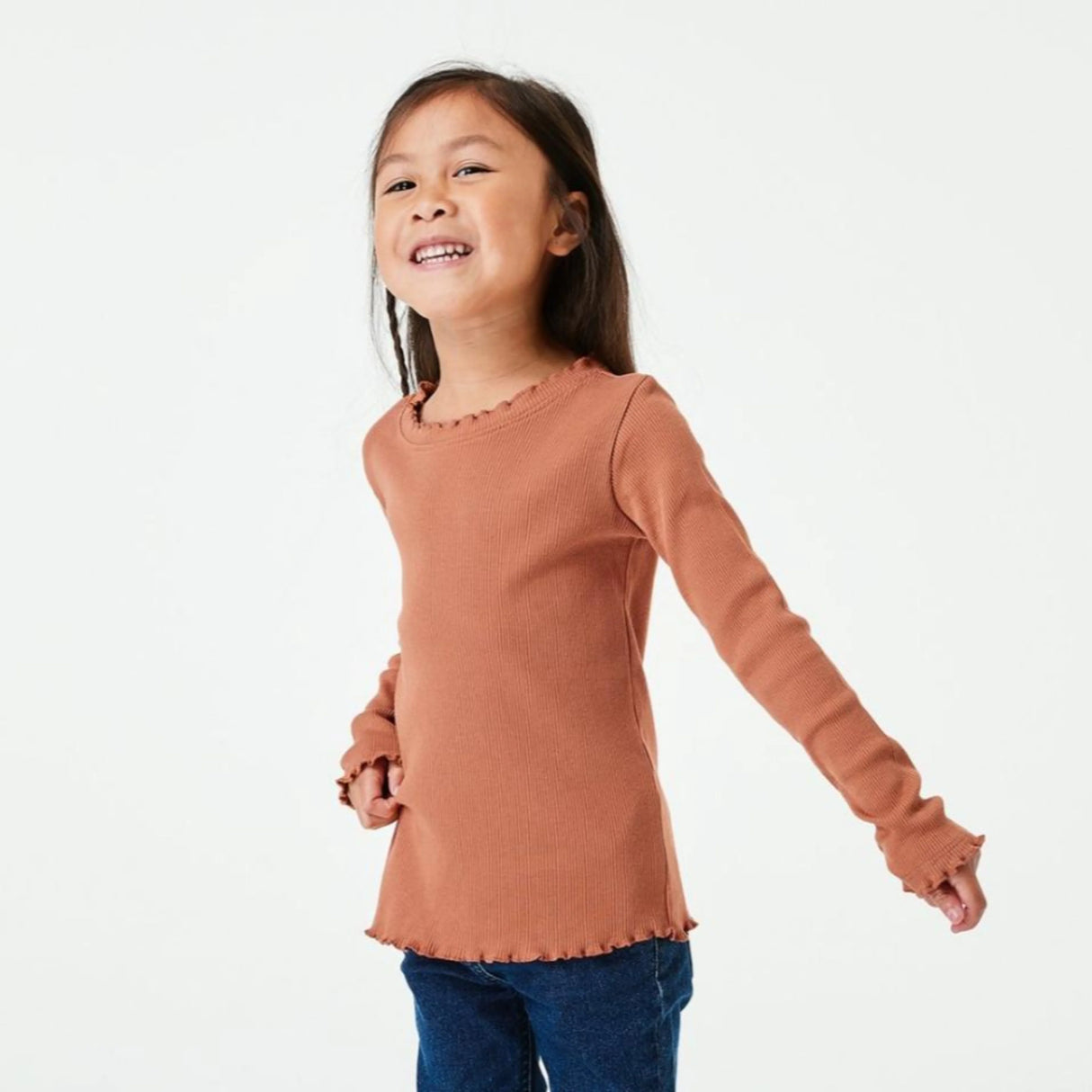 Long Sleeve Ribbed T-Shirt | Sun Orange