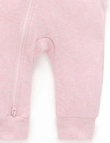 Ribbed Zip Growsuit | Pale Pink Melange