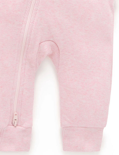 Ribbed Zip Growsuit | Pale Pink Melange