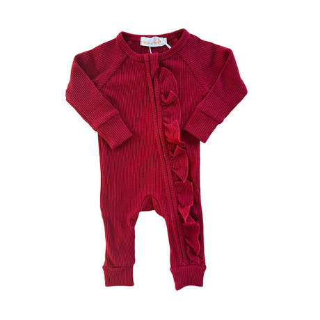 Frill Zip Romper | Rudolph Waffle Red