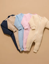 Ribbed Zip Growsuit | Pale Blue Melange
