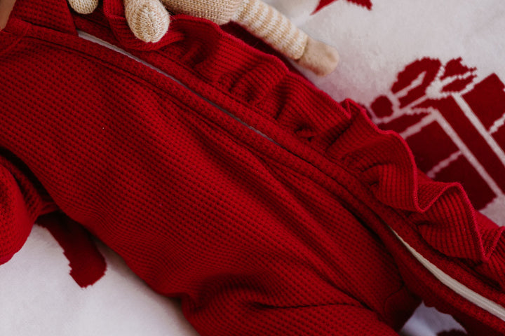 Frill Zip Romper | Rudolph Waffle Red