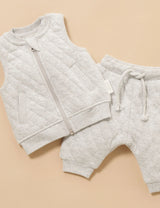 Quilted Track Pants | Pale Grey Melange