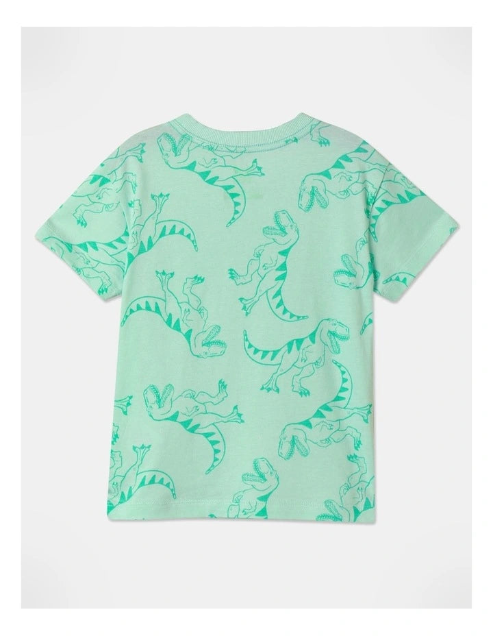 Printed T-Shirt | Dinosaur  Mint