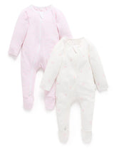 2 Pack Zip Growsuit | Pale Pink Bear