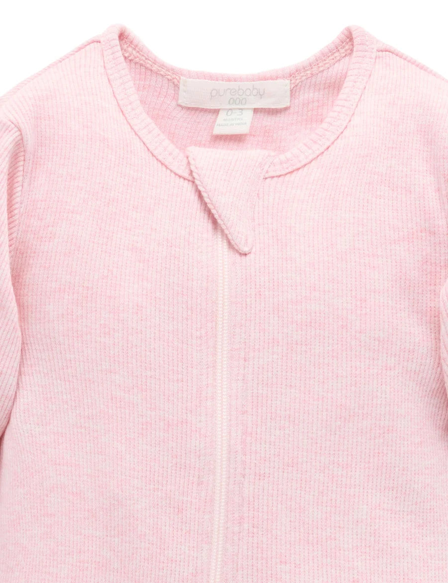 Ribbed Zip Growsuit | Pale Pink Melange