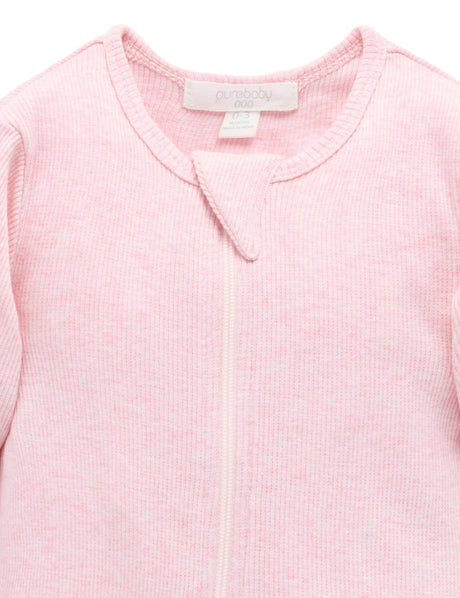 Ribbed Zip Growsuit | Pale Pink Melange