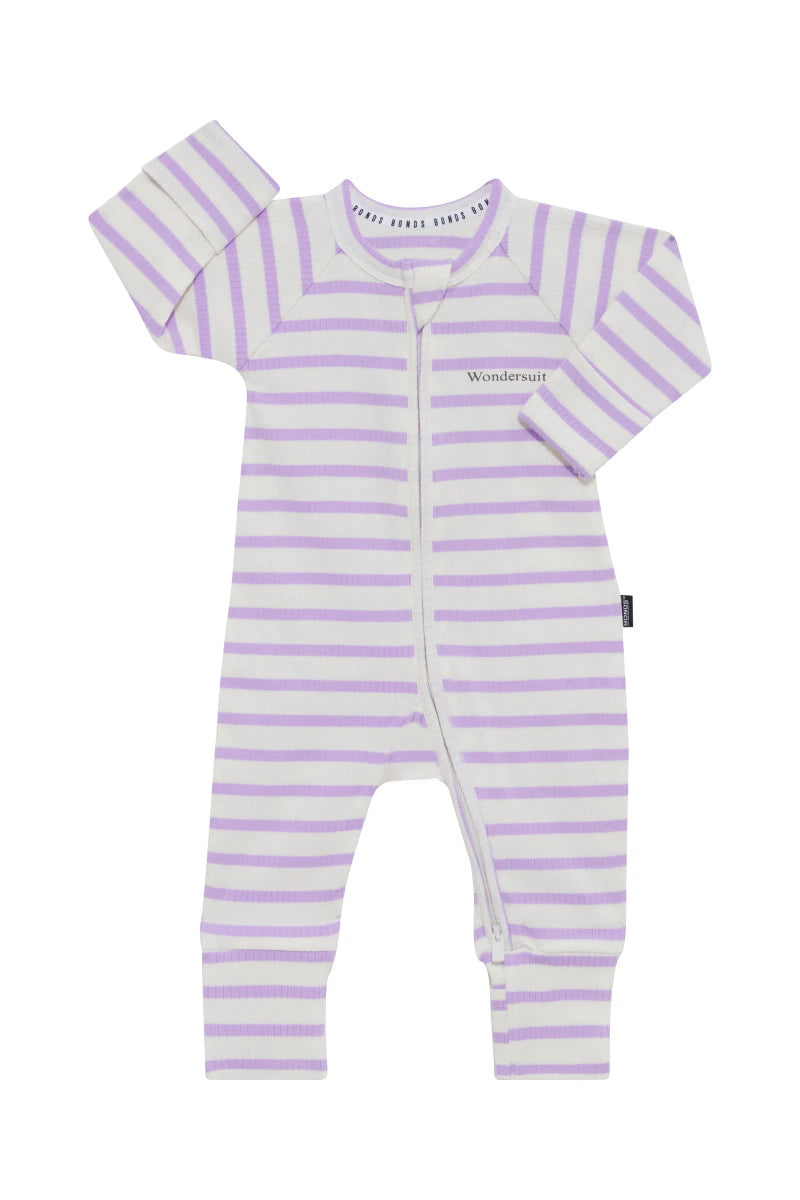 Wide Needle Rib Zippy | Lilac & White