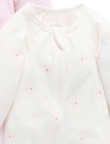 2 Pack Zip Growsuit | Pale Pink Bear