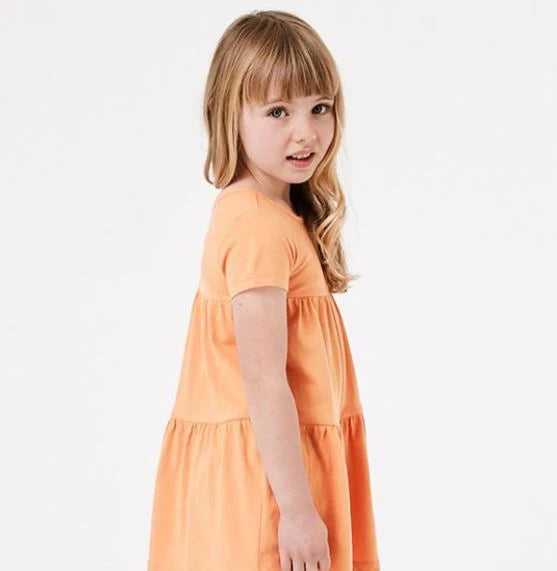 Short Sleeve Tiered Dress | Orange