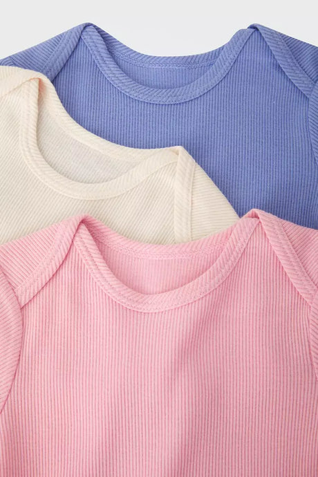 Rib Shortsleeve Bodysuit 3 Pack | Mt Fuji/ Cotton Macadamia/ Purple Es