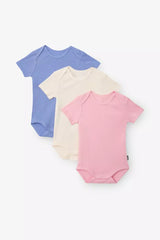 Rib Shortsleeve Bodysuit 3 Pack | Mt Fuji/ Cotton Macadamia/ Purple Es