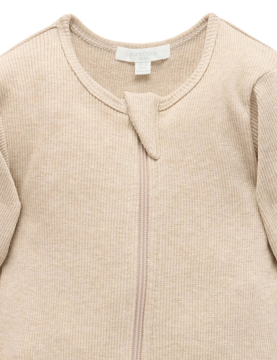 Ribbed Zip Growsuit | Biscuit Melange