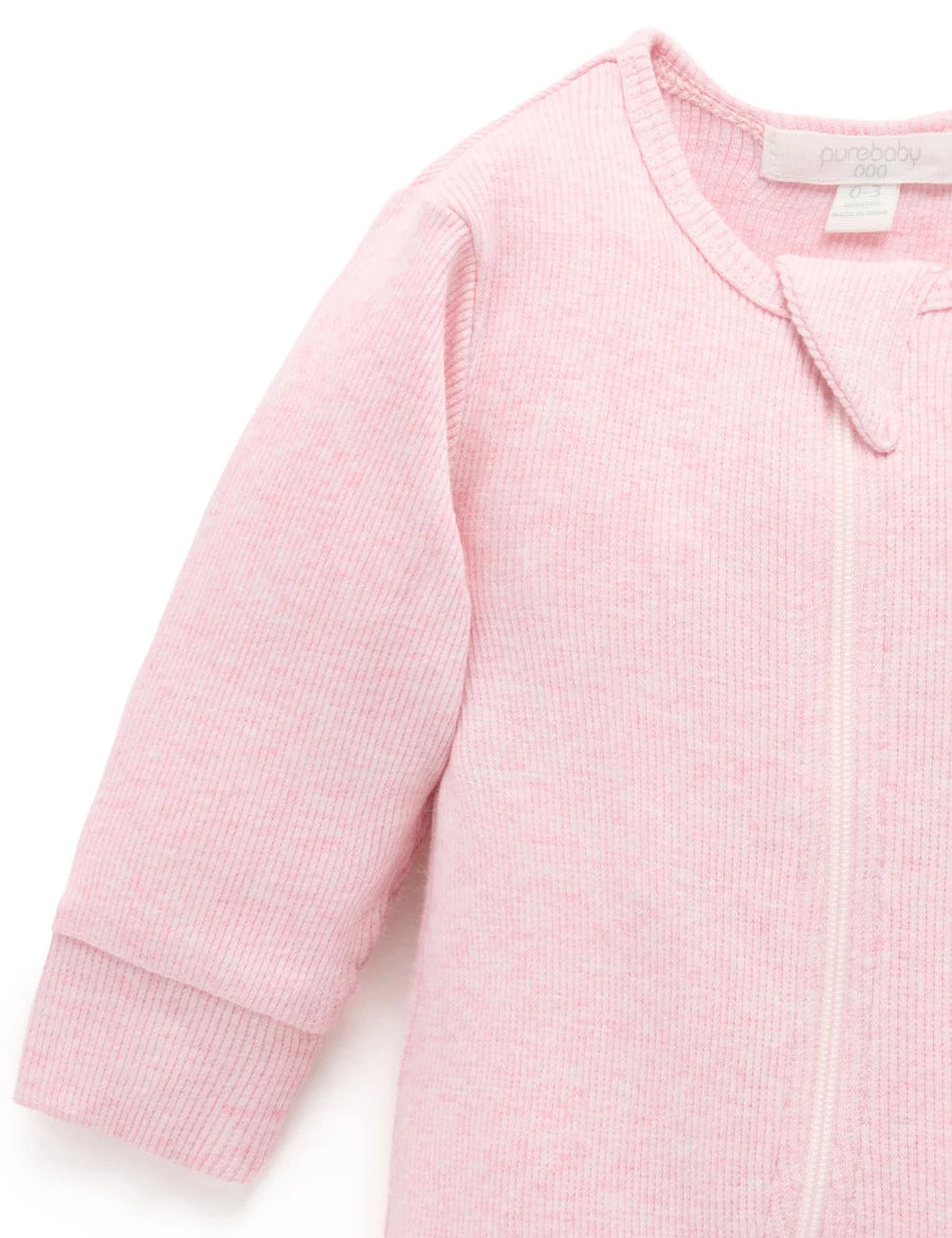 Ribbed Zip Growsuit | Pale Pink Melange