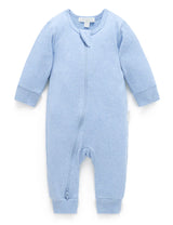 Ribbed Zip Growsuit | Pale Blue Melange