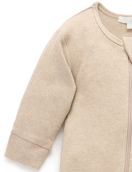 Ribbed Zip Growsuit | Biscuit Melange