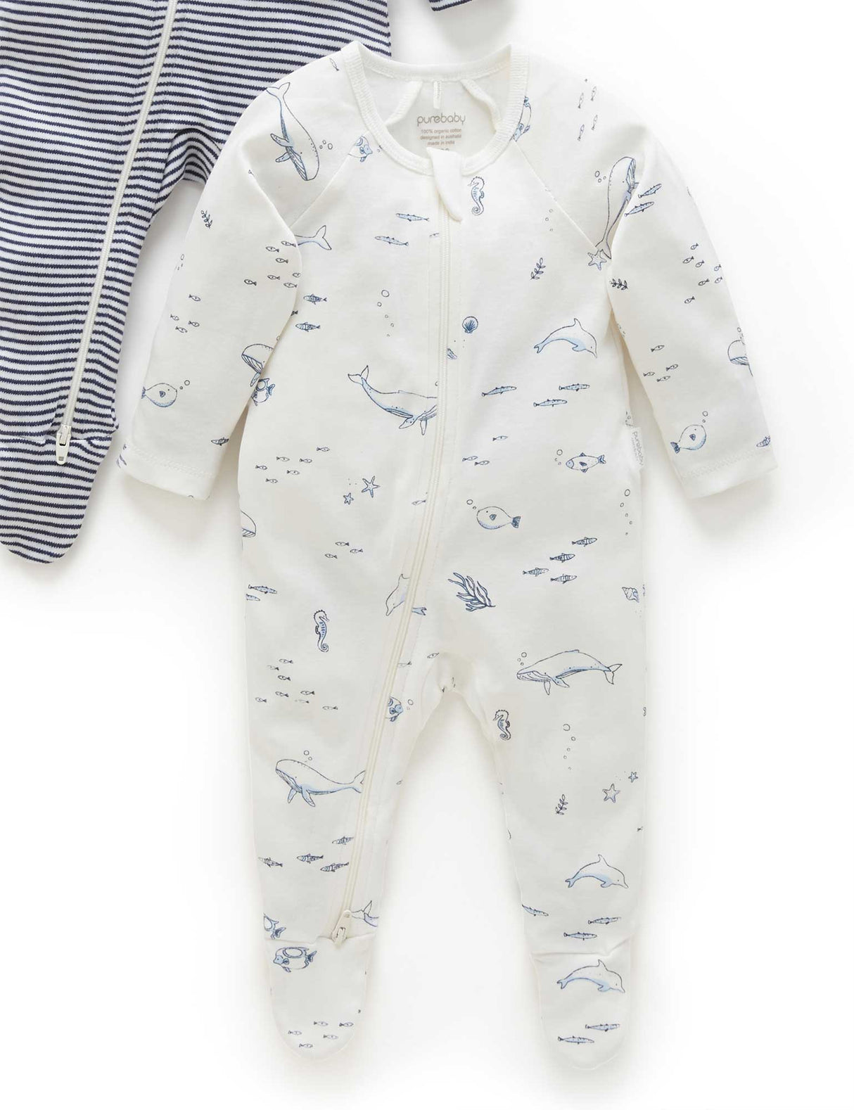 2 Pack Zip Growsuit | Vanilla Nautical